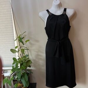 Vera Wang Black Midi Dress with Tie Waist